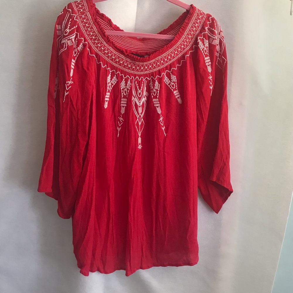 Red Embroidered Off-Shoulder Women’s Top